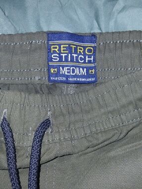 Retro Stitch Medium Olive Green Drawstring Shorts